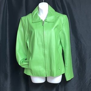Black Rivet 100% Lime green leather jacket